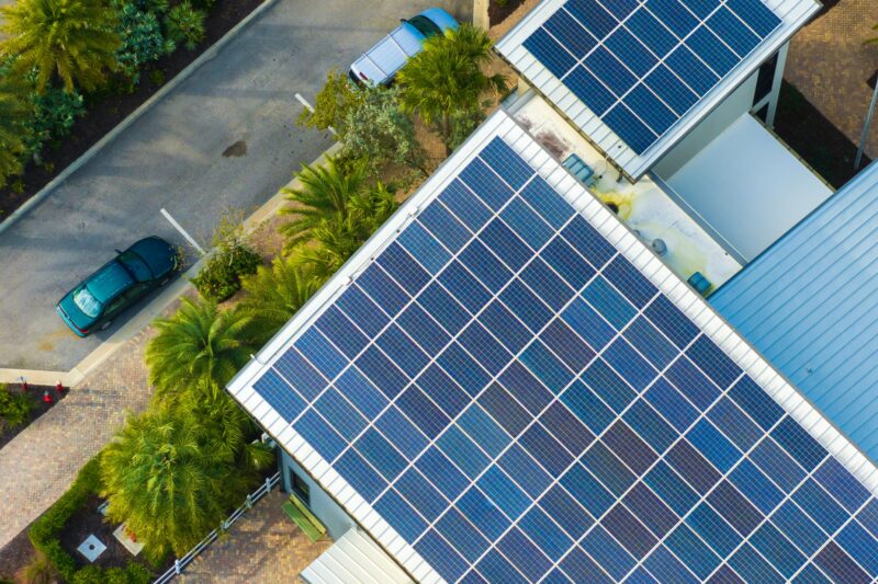 Solar,Rooftop,On,Commercial,Center,In,Florida.,Photovoltaic,Panels,For