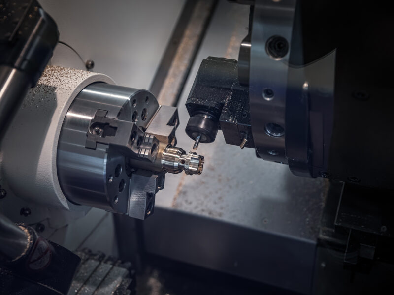 Metalworking CNC milling machine. Cutting metal modern processin